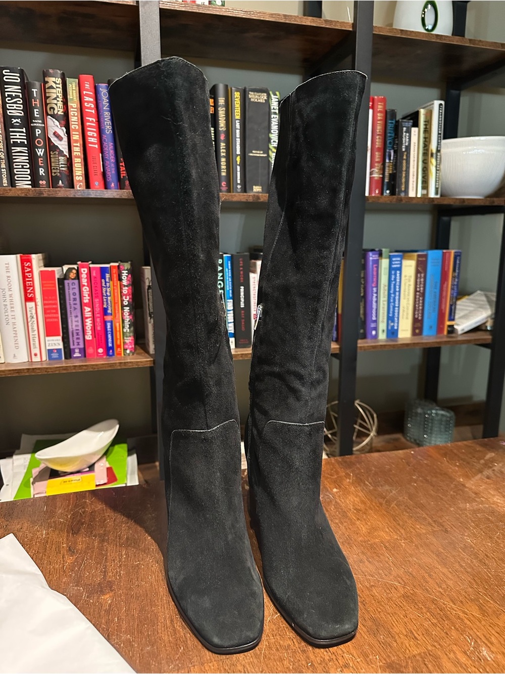 Dolce Vita Black Suede Knee High Boots Sz 9.5 Block Heel Side Zip - Picture 2 of 14